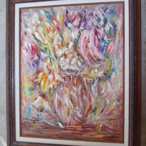 By Texas Artist Davila Other - Original "Immaculate Floral" impressionistic oil painting 16"x20" framed